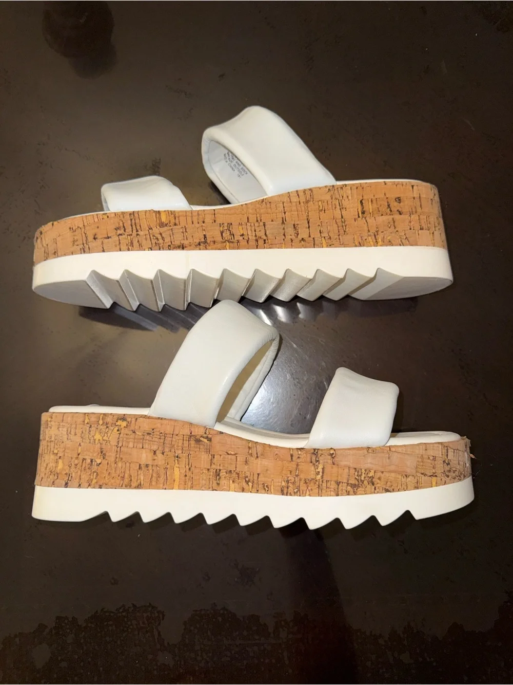 Steve Madden White Double Strap Cork Platform Slide Sandals Women’s Size 9